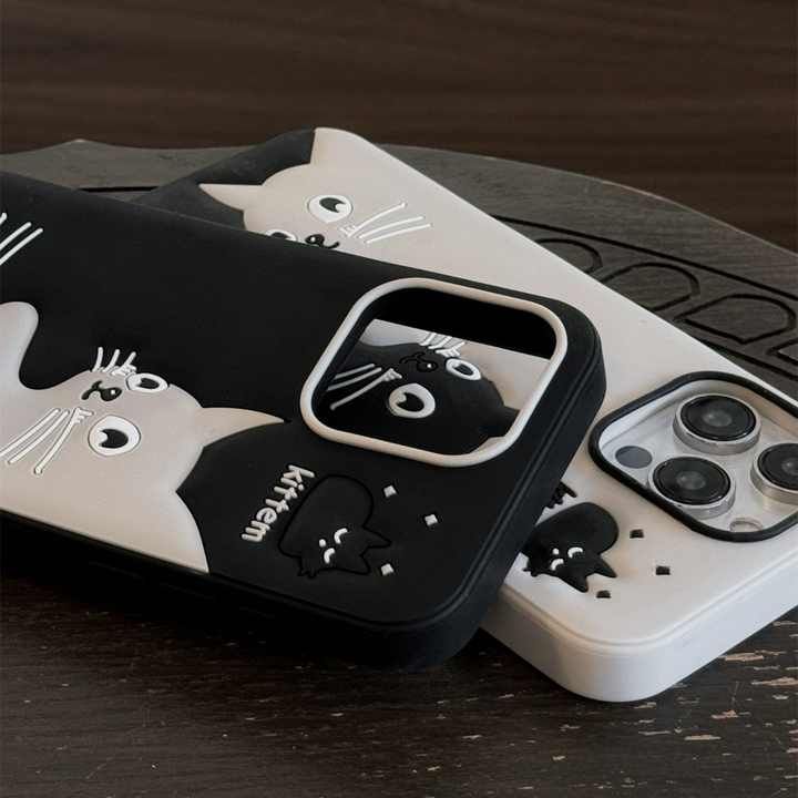 Splicing Cat Animal Cartoon Silicone Phone Case for iPhone