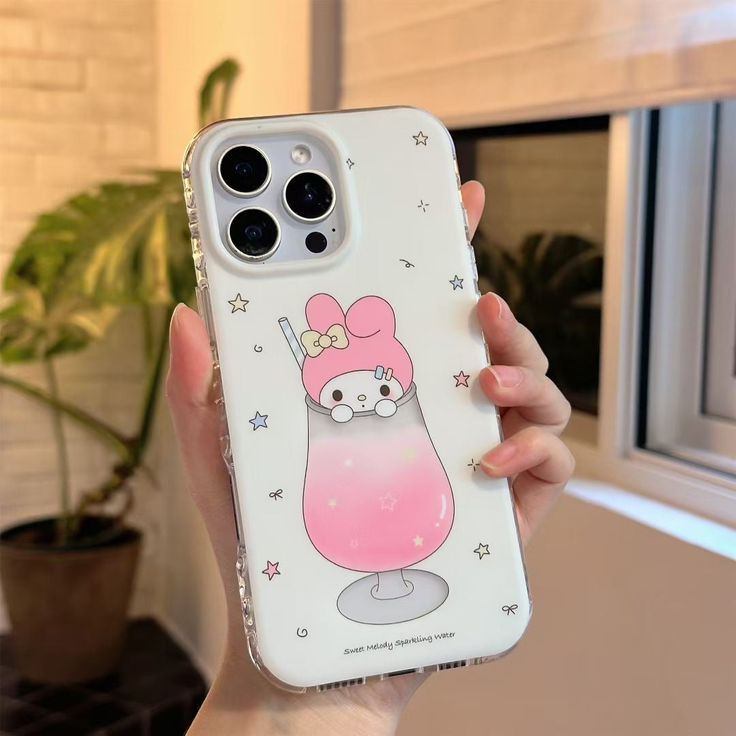 Pastel Bunny Drink Silicone Phone Case With Beaded Charm Strap