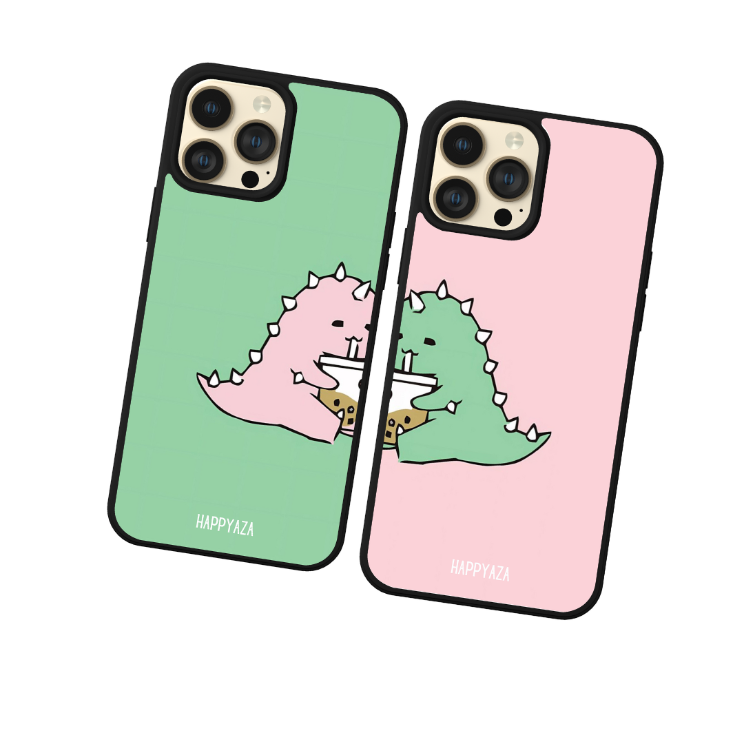 Boba Drinking Dinosaur Couple Phone Case