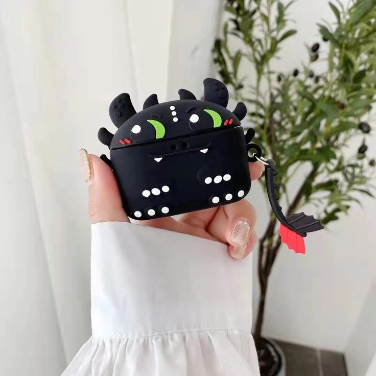 Airpods Case Soft Silicone Cover With Hook Clip For Airpods (Black Dragon)