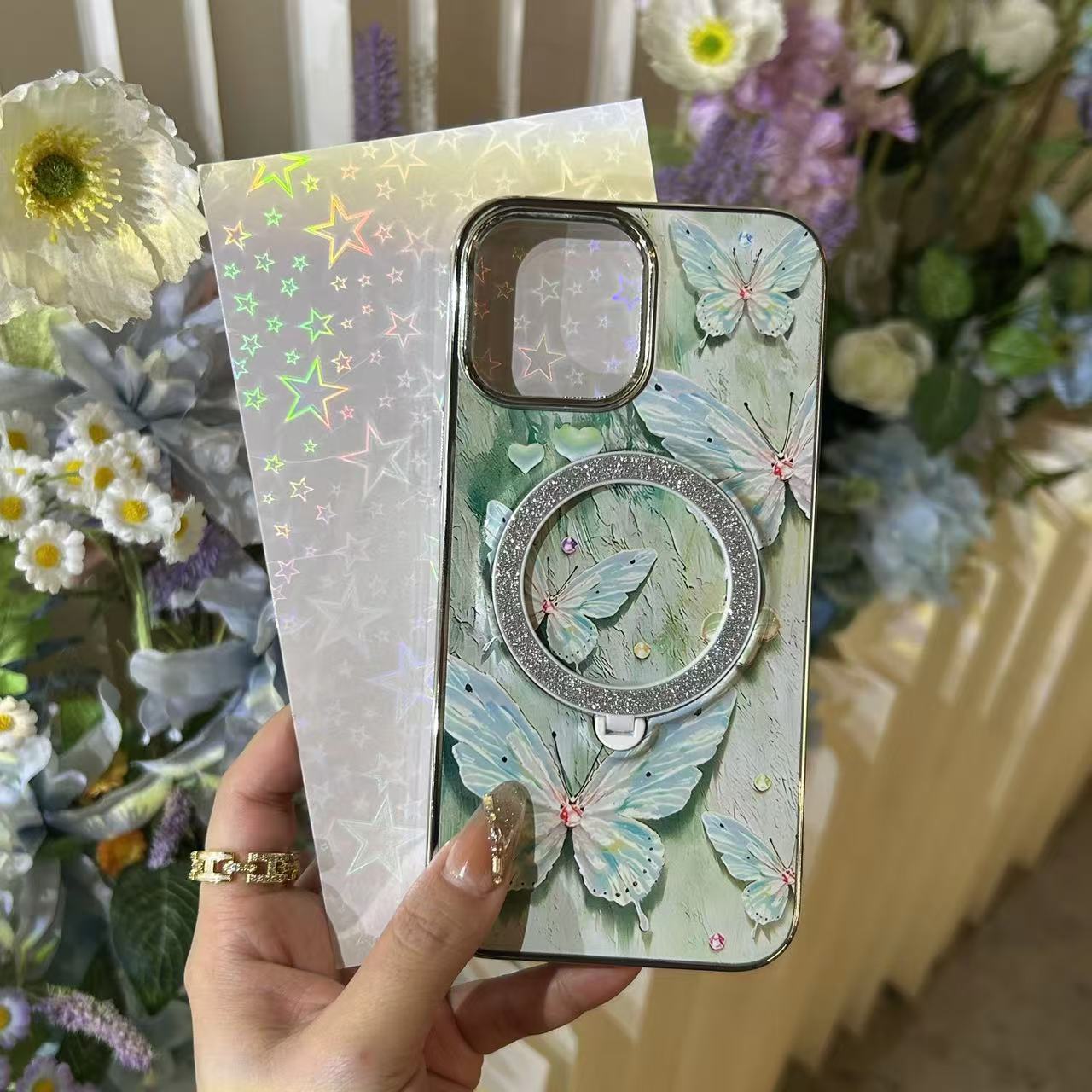 Elegant Floral Printed With Magsafe Stand Phone Case