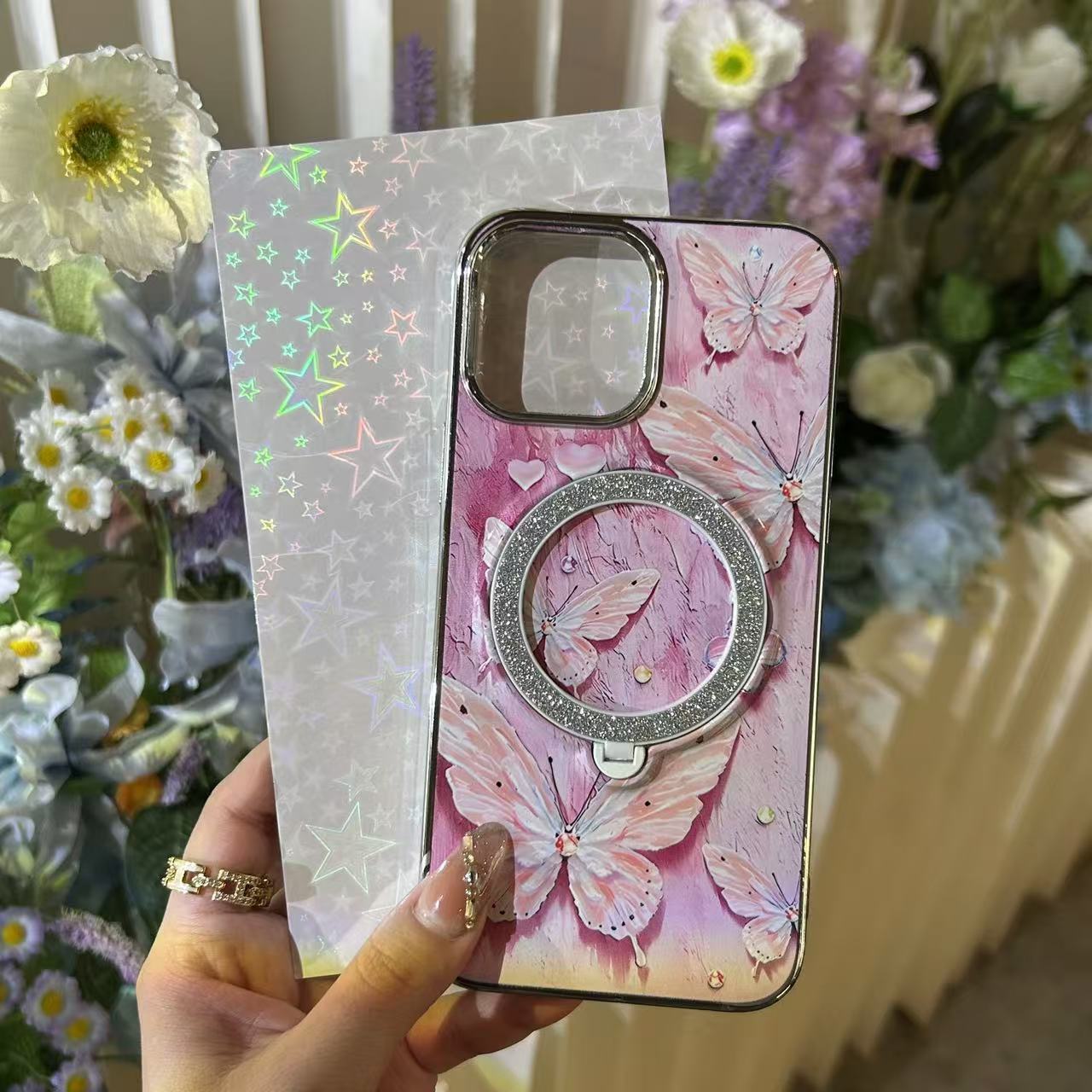 Elegant Floral Printed With Magsafe Stand Phone Case