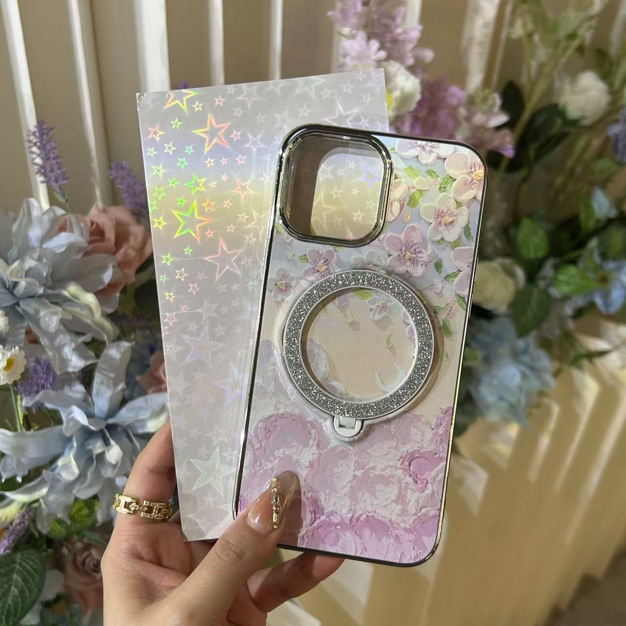 Elegant Floral Printed With Magsafe Stand Phone Case