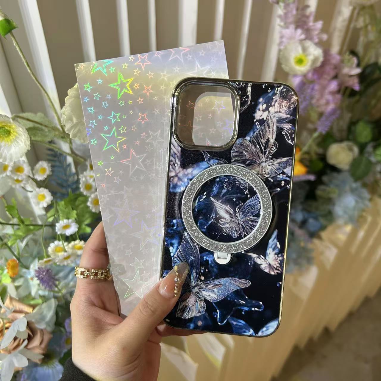 Elegant Floral Printed With Magsafe Stand Phone Case
