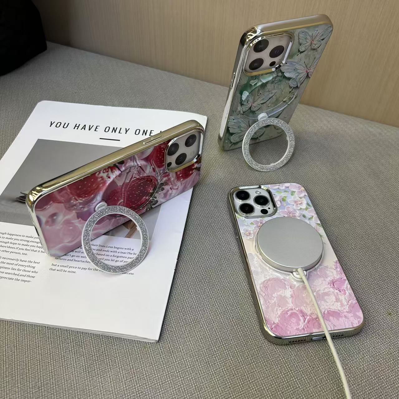 Elegant Floral Printed With Magsafe Stand Phone Case
