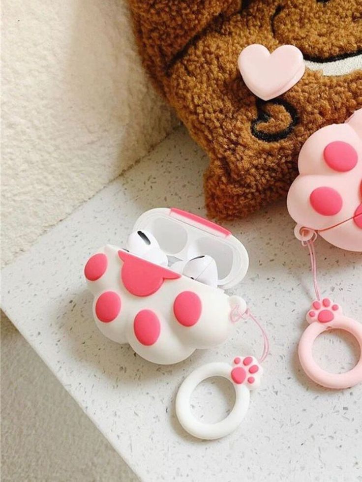 Airpods Case Soft Silicone Cover With Hook Clip For Airpods (Cute Paw Claw)