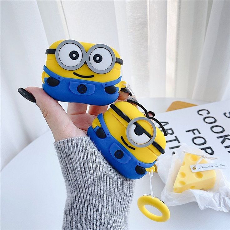 Airpods Case Soft Silicone Cover With Hook Clip For Airpods (Minions Two Eyes)