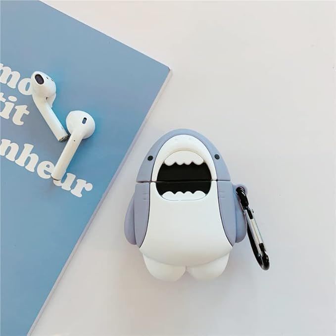 Airpods Case Soft Silicone Cover With Hook Clip For Airpods (Cute Shark)