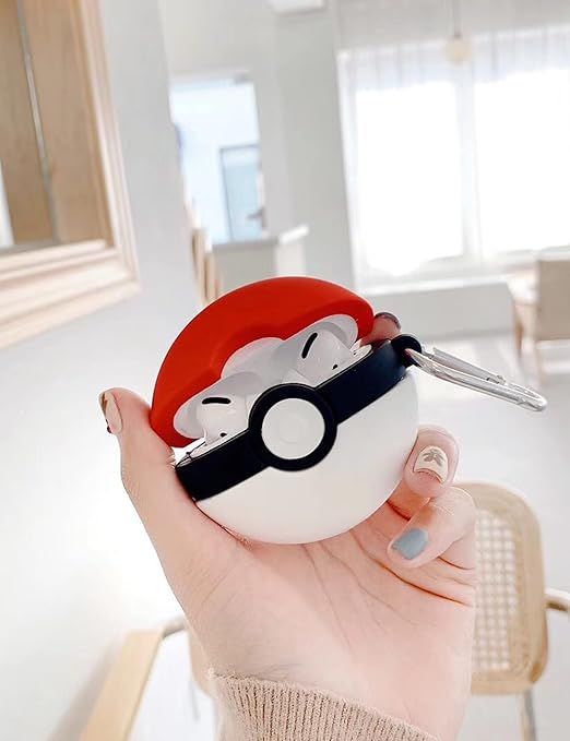 Airpods Case Soft Silicone Cover With Hook Clip For Airpods ( PokeBall)