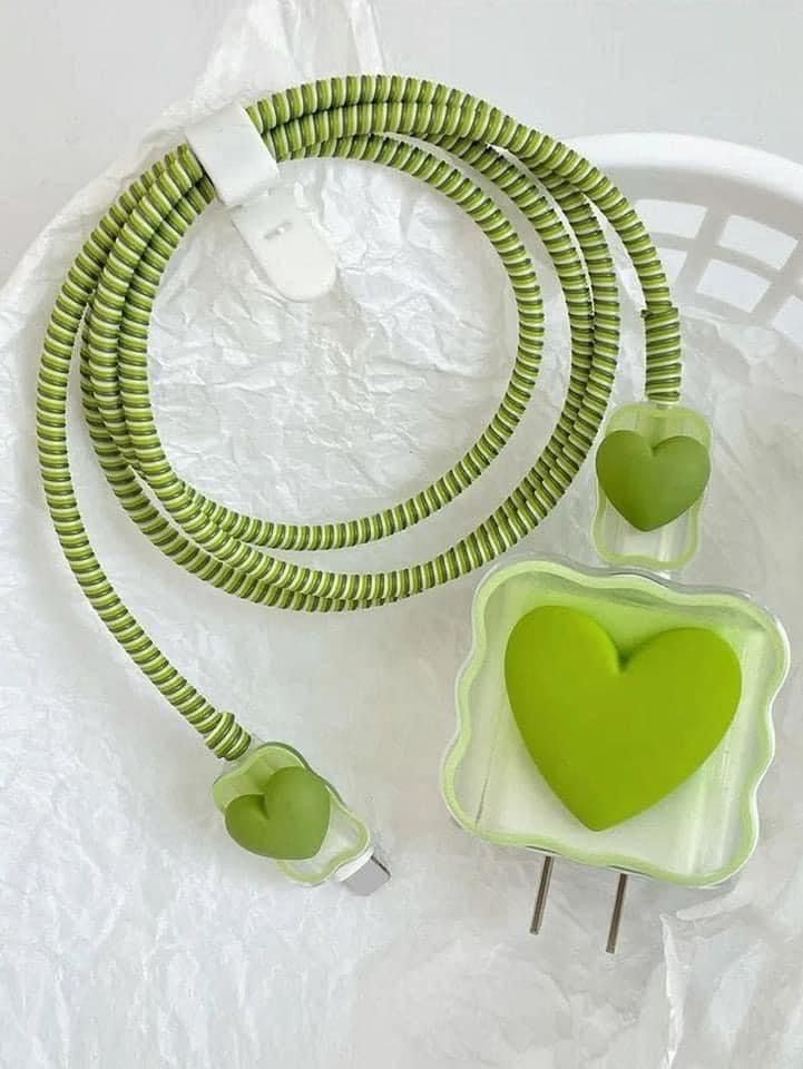 Cute Cartoon Series Fast Charger Protector for iPhone (Green Heart)