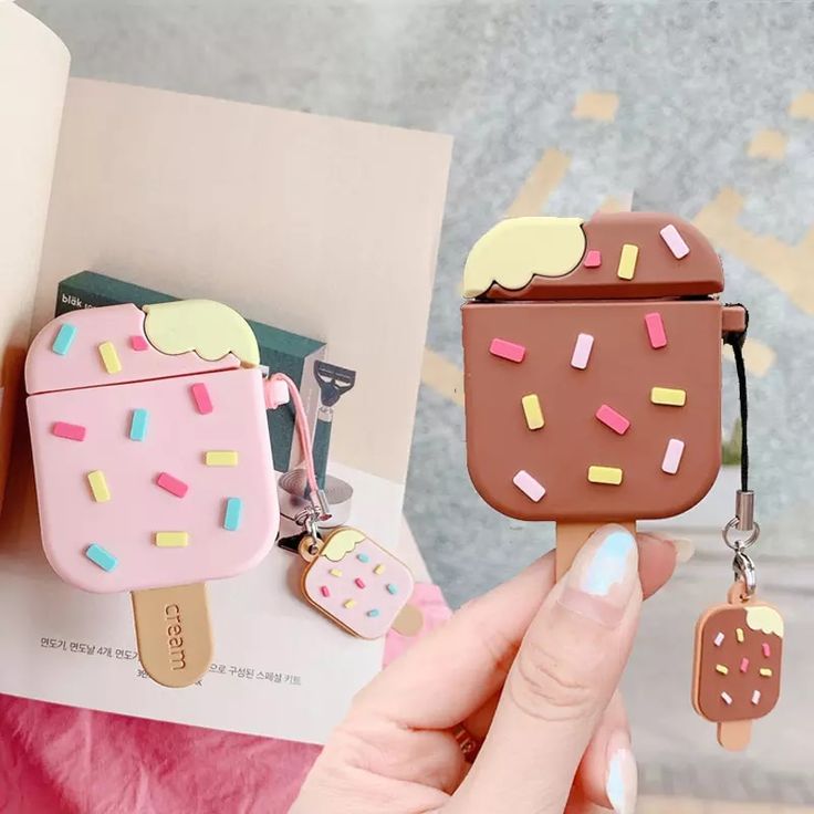 Airpods Case Soft Silicone Cover With Hook Clip For Airpods (Ice Cream With Stick)