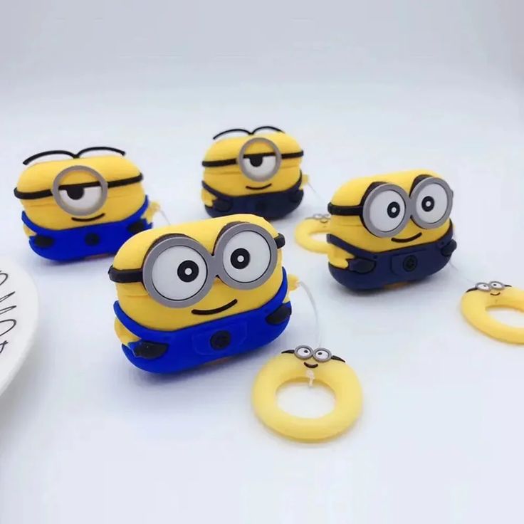 Airpods Case Soft Silicone Cover With Hook Clip For Airpods (Minions Two Eyes)
