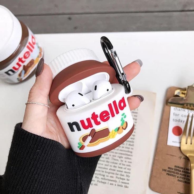 Airpods Case Soft Silicone Cover With Hook Clip For Airpods (Nutella)