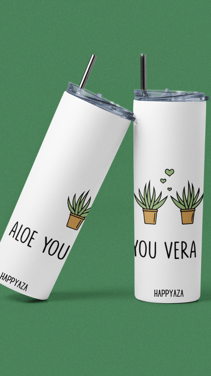 Aloe You Vera Much Designer Tumbler With Metal Straw