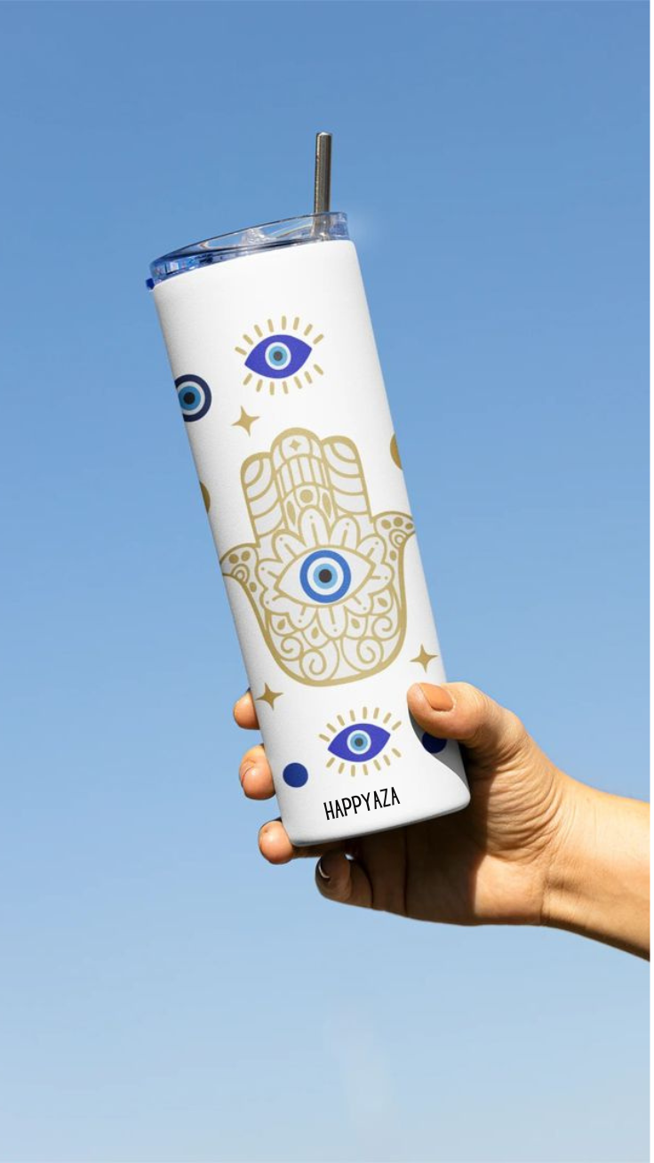 Evil Eye Designer Tumbler With Metal Straw