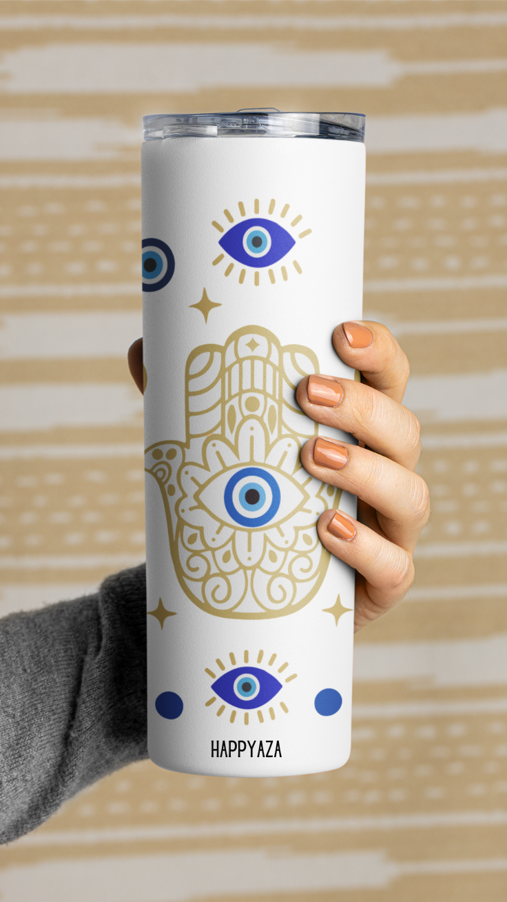 Evil Eye Designer Tumbler With Metal Straw