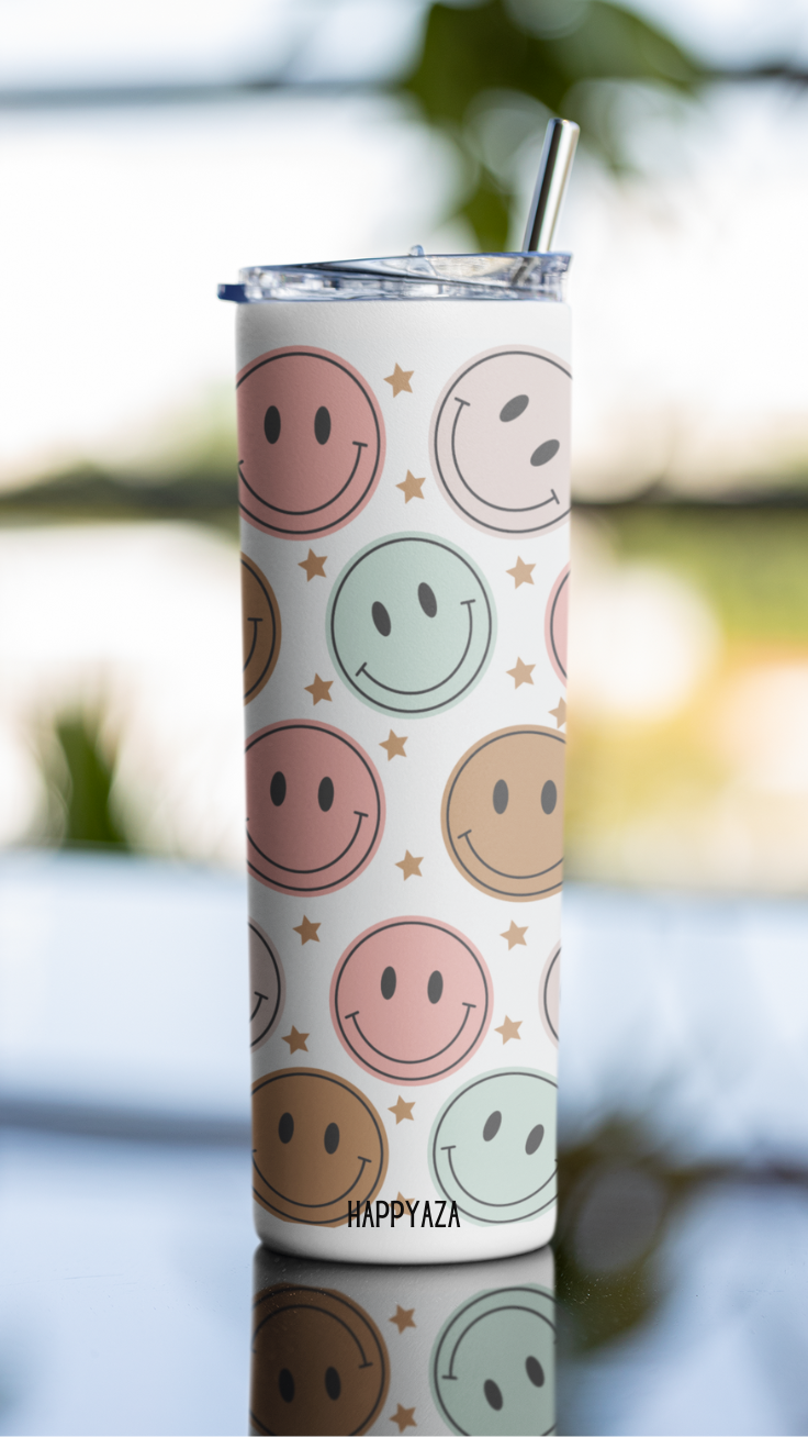 Smiley Designer Tumbler With Metal Straw