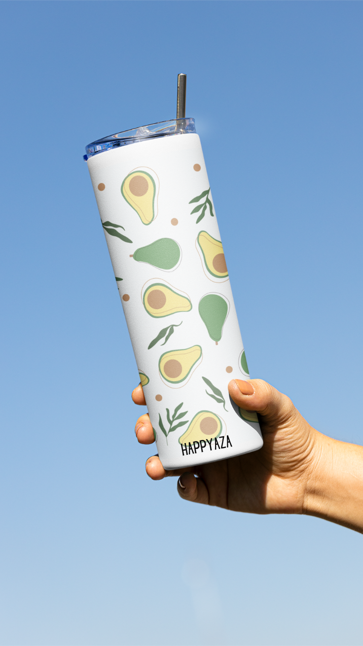 Avocado Designer Tumbler With Metal Straw
