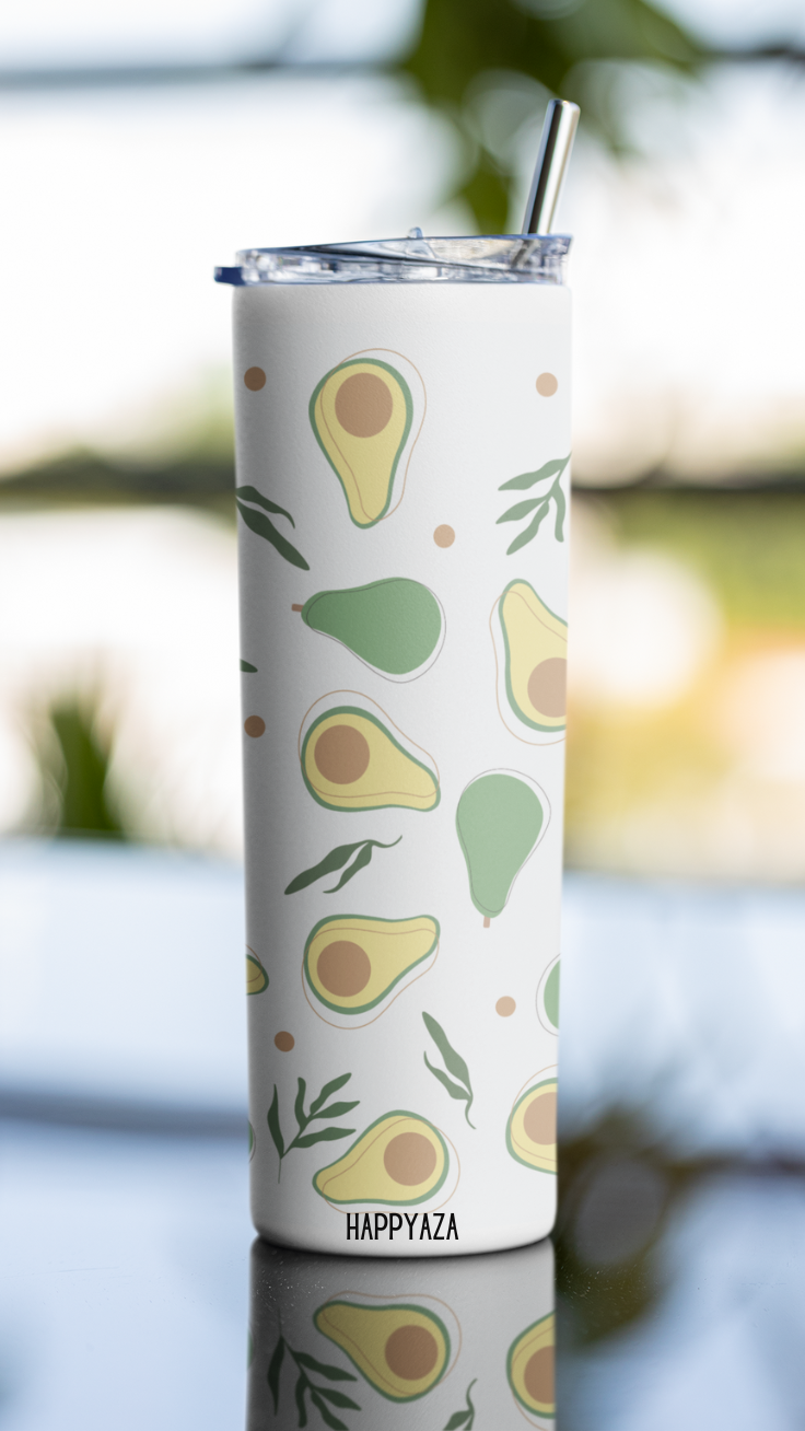 Avocado Designer Tumbler With Metal Straw