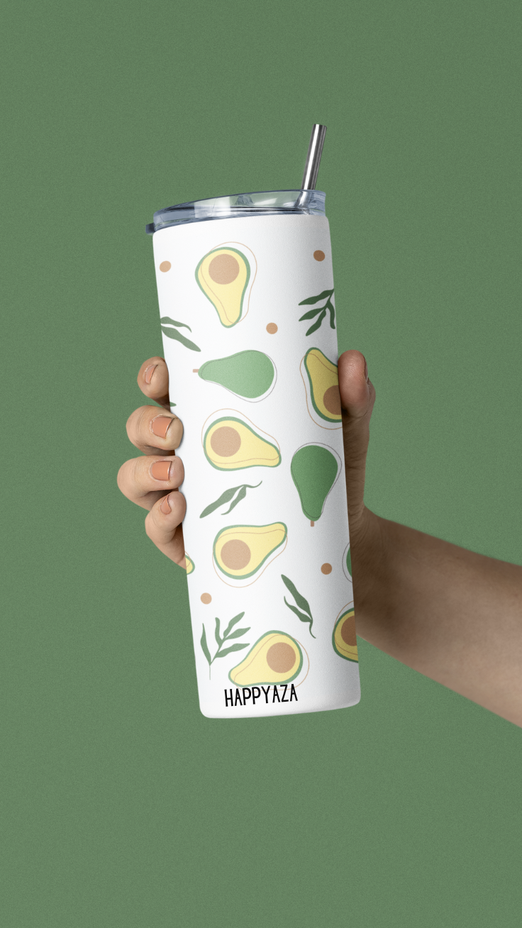 Avocado Designer Tumbler With Metal Straw