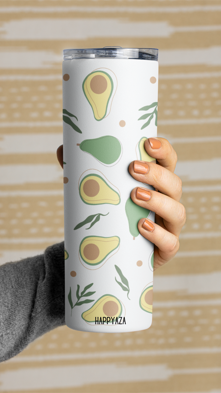 Avocado Designer Tumbler With Metal Straw