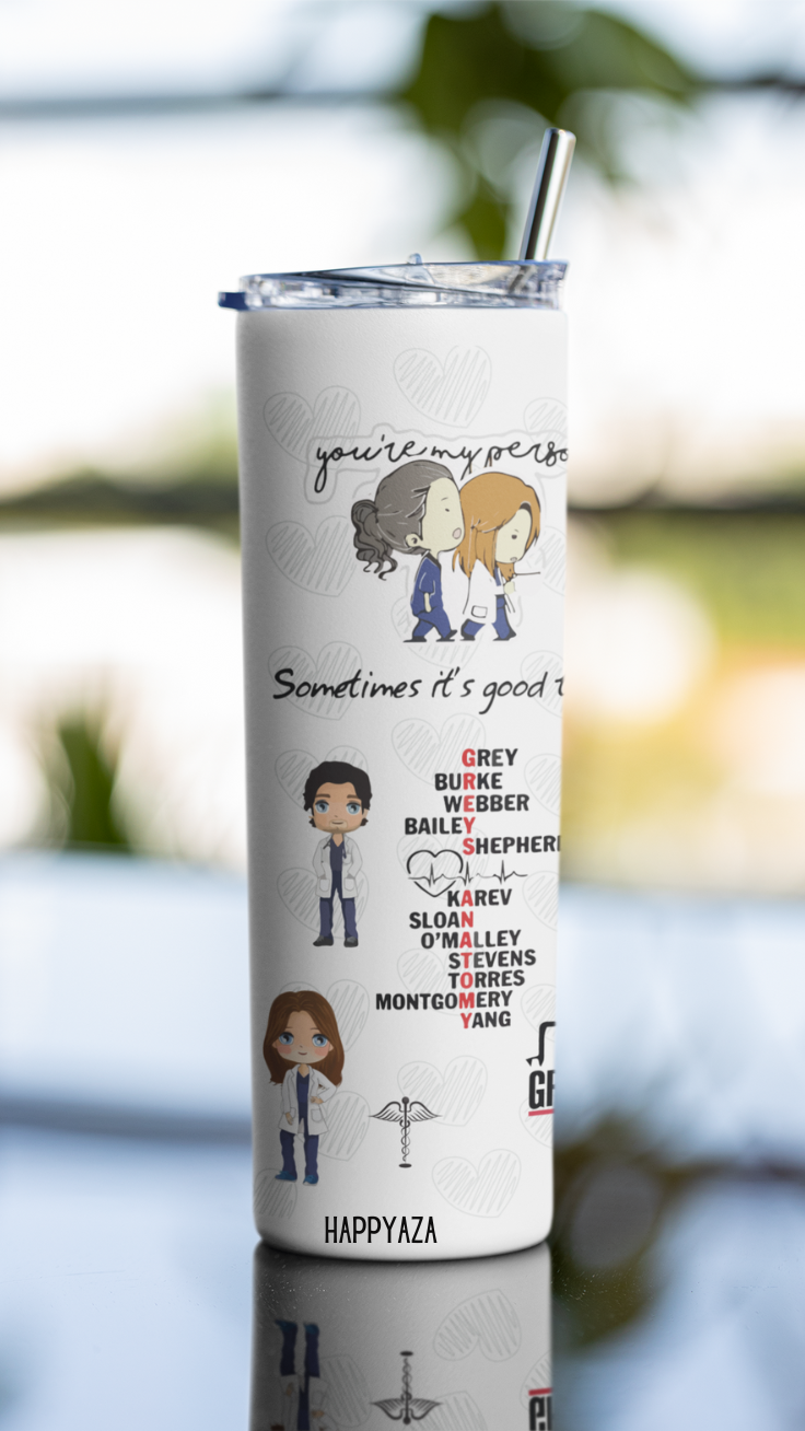 Grey Anatomy Designer Tumbler With Metal Straw