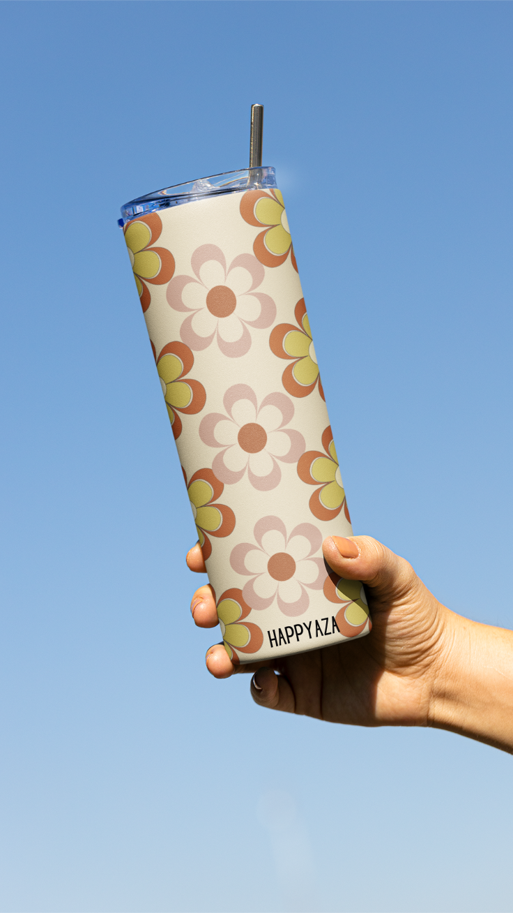 Daisy Flower Designer Tumbler With Metal Straw