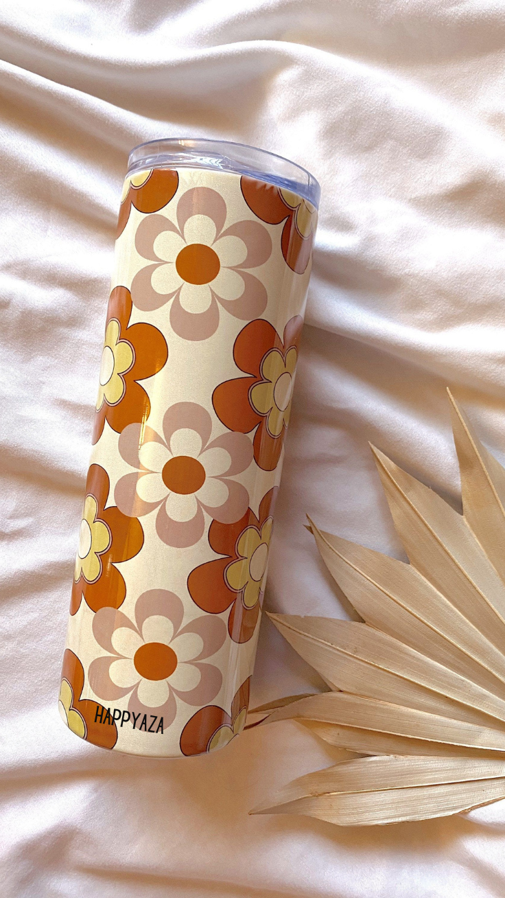 Daisy Flower Designer Tumbler With Metal Straw