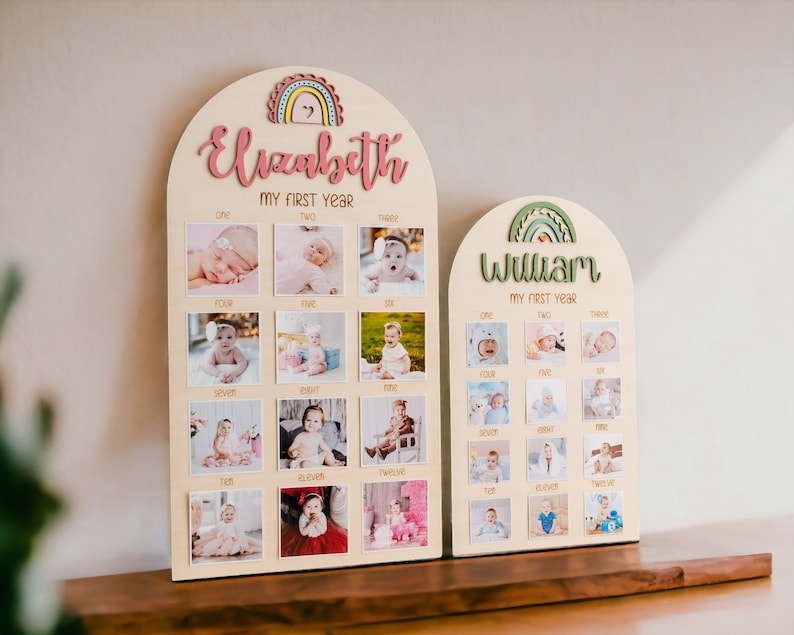 Baby’s 1st Birthday Photo Board With Rainbow
