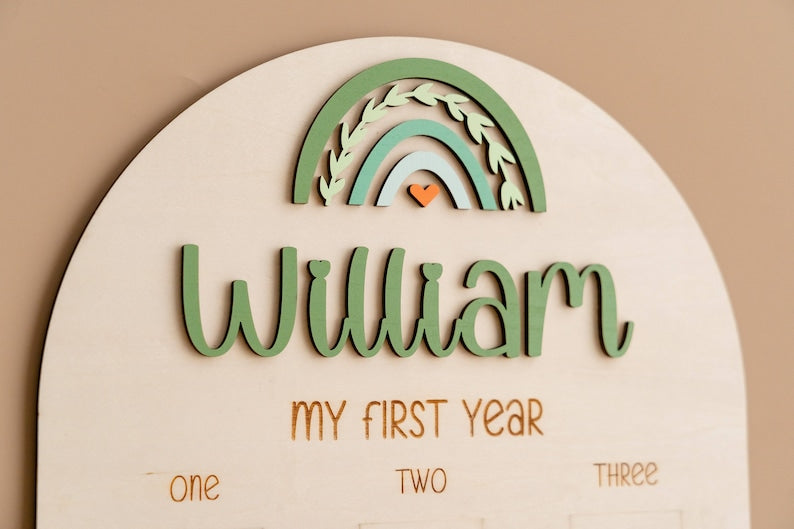 Baby’s 1st Birthday Photo Board With Rainbow