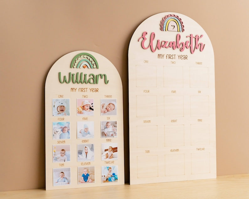 Baby’s 1st Birthday Photo Board With Rainbow