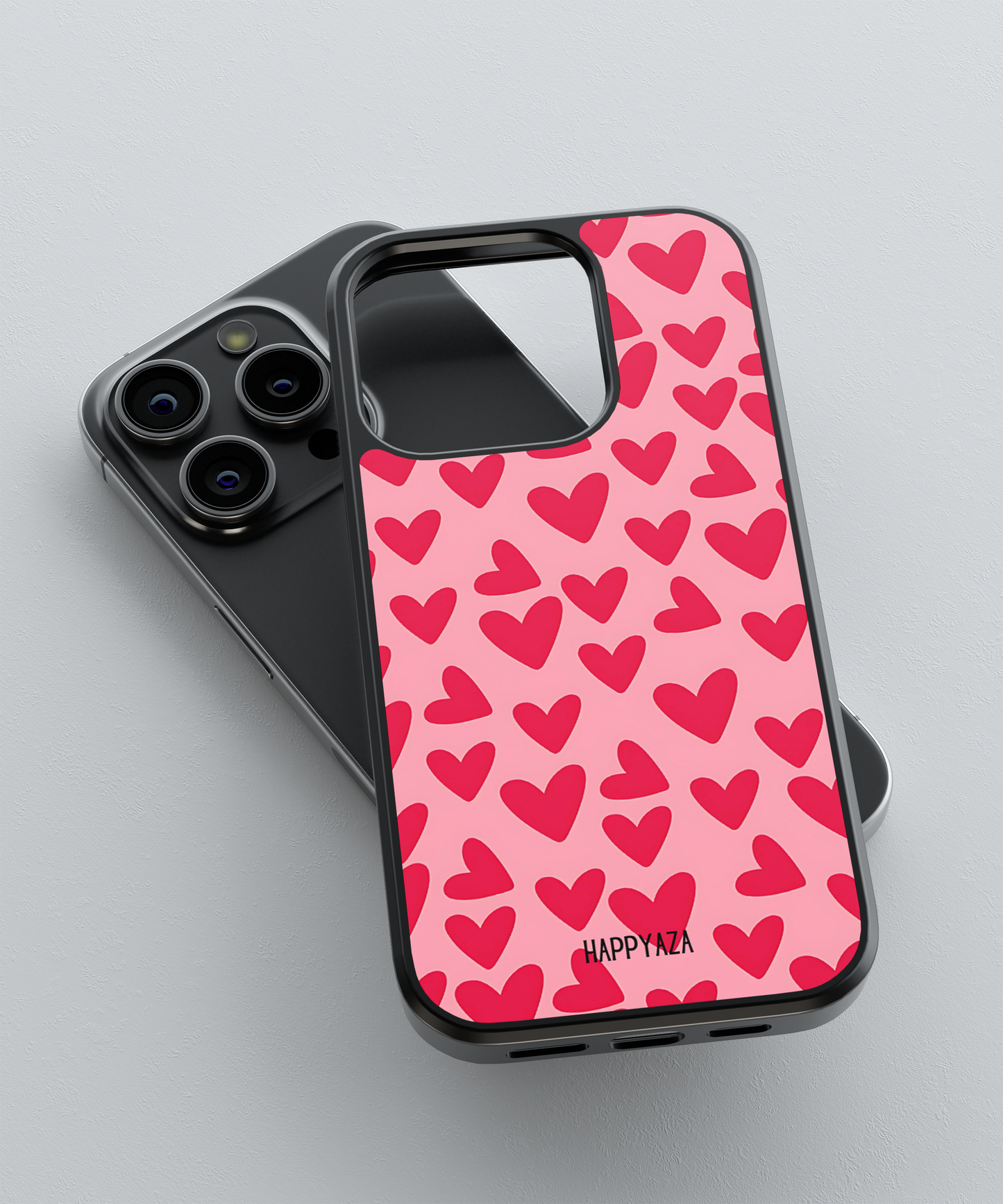Red Hearts Are Lined Up On A Pink Background Designer Phone Case
