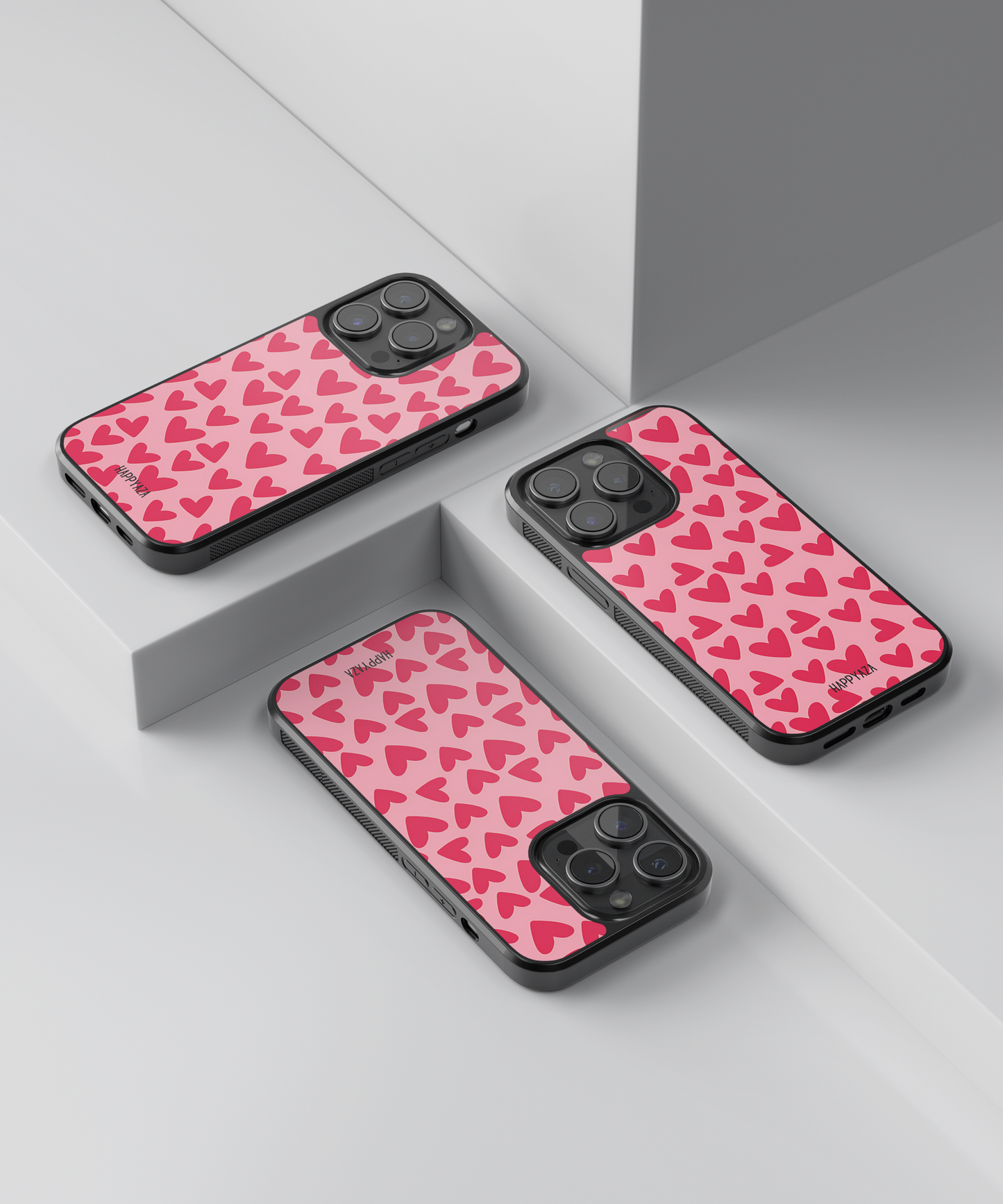 Red Hearts Are Lined Up On A Pink Background Designer Phone Case