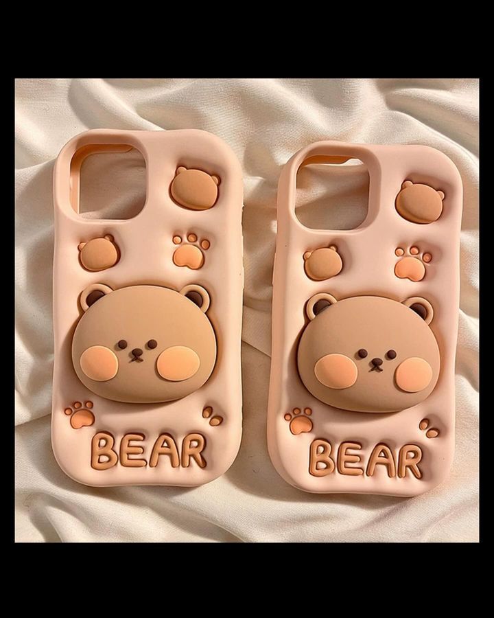 Cute Bear Silicone With Pop Stand Phone Case