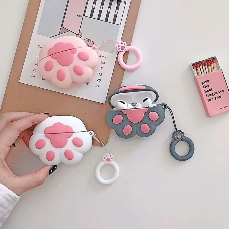Airpods Case Soft Silicone Cover With Hook Clip For Airpods (Cute Paw Claw)