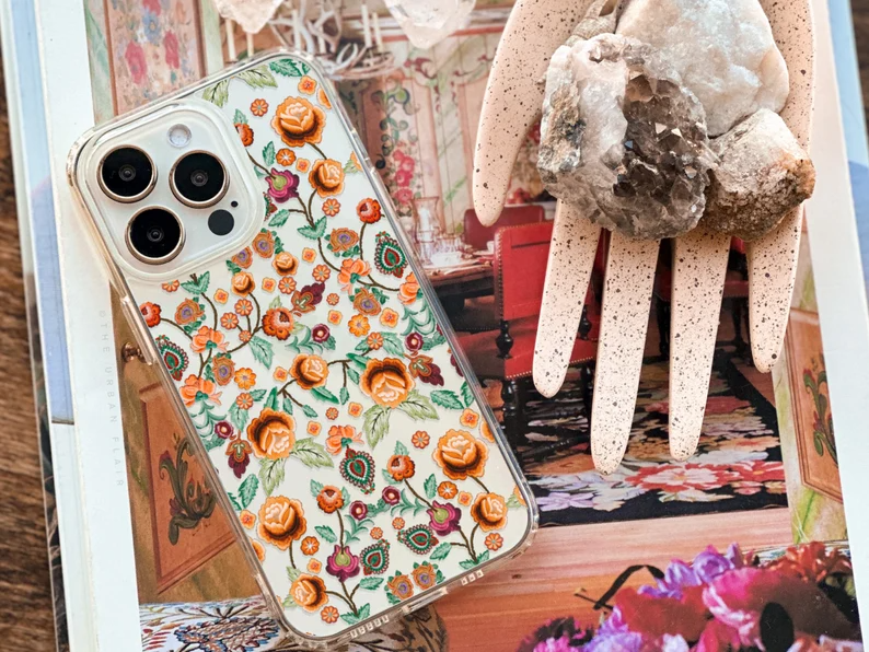 Retro 70s Stitched Embroidery Printed Silicone Phone Case