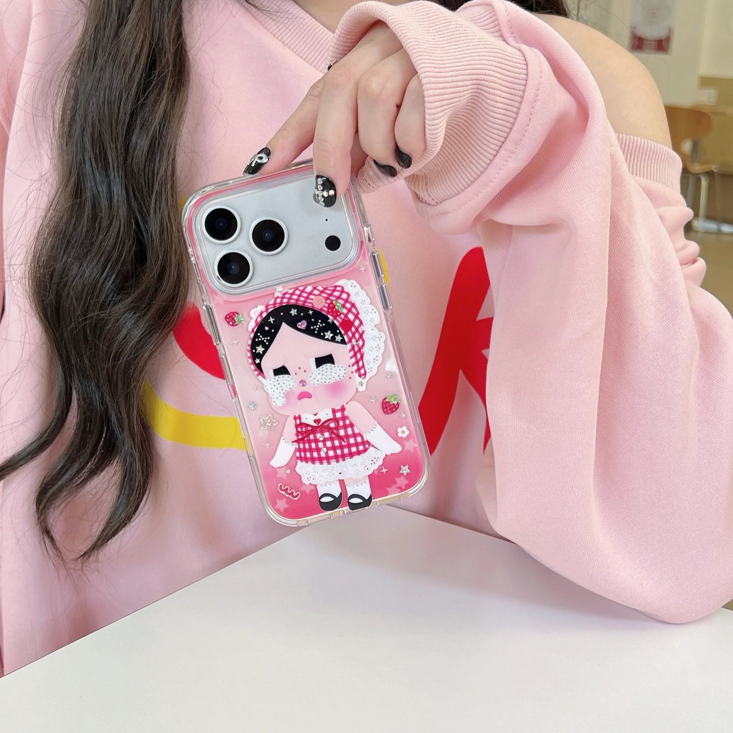 Cute Cartoon Phone Case With Beaded Charm Strap