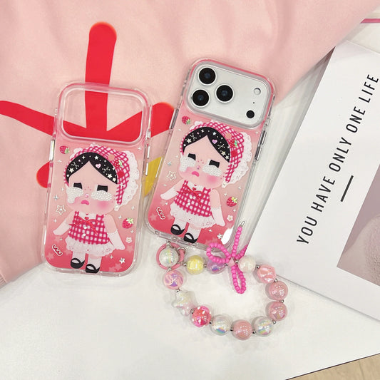 Cute Cartoon Phone Case With Beaded Charm Strap