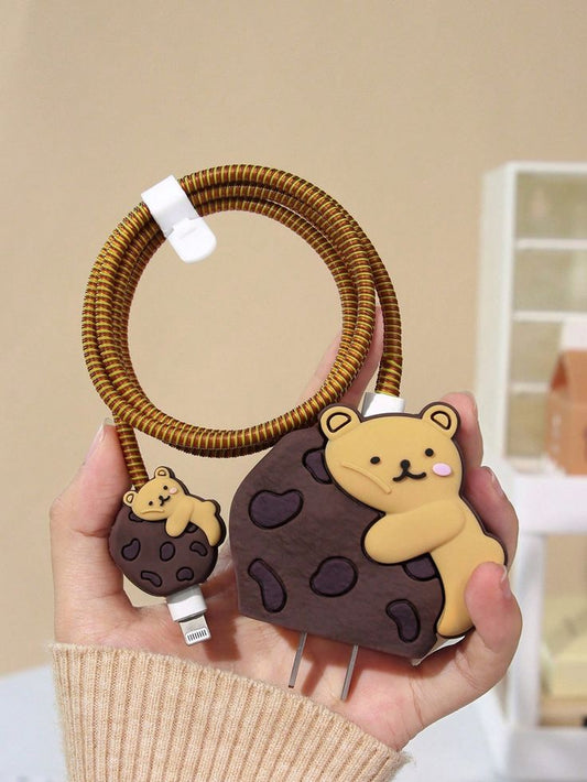 Cute Cartoon Series Fast Charger Protector for iPhone(Cookie Bear)