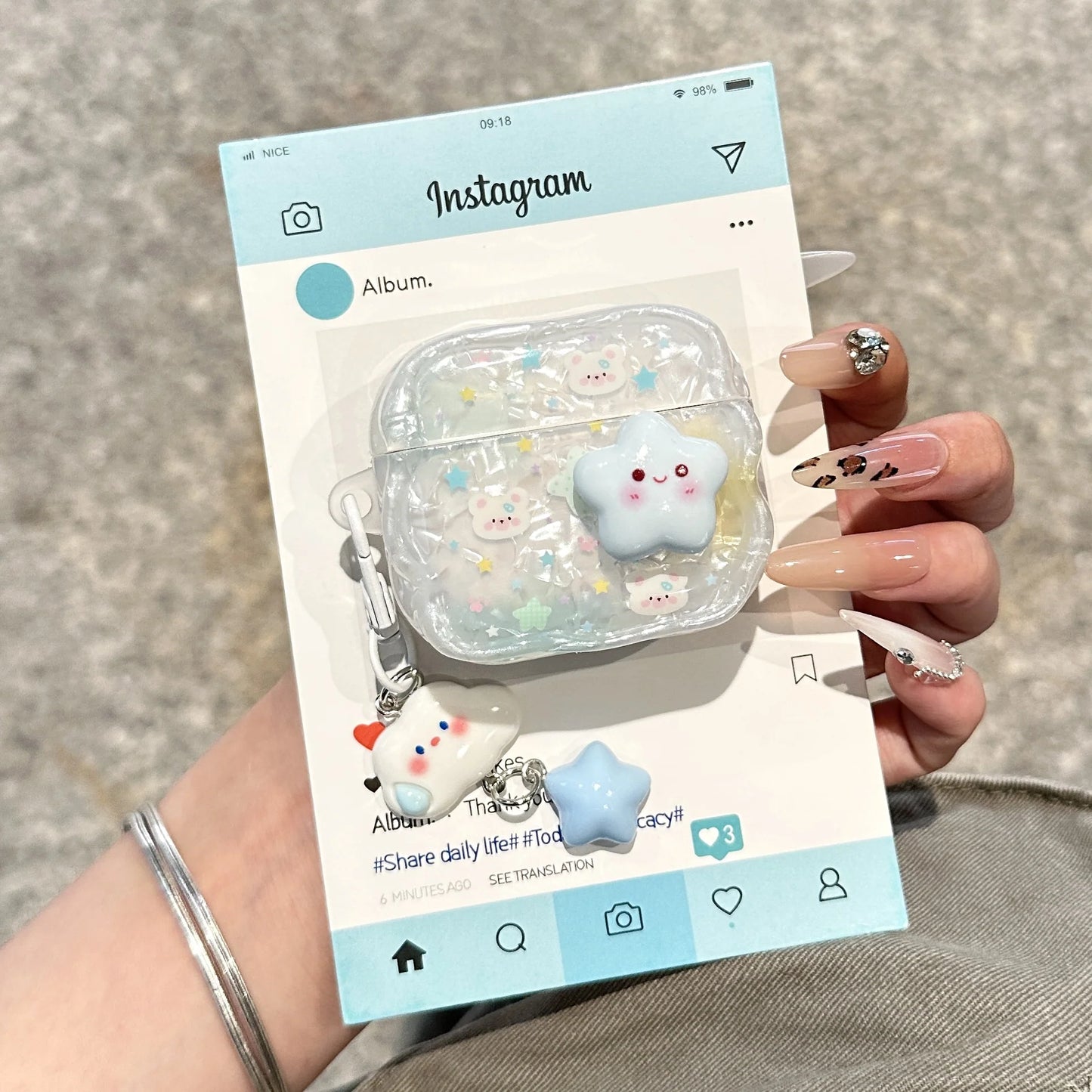 Cloud & Bunny Glitter Protective AirPods Case With 3D Star Charm