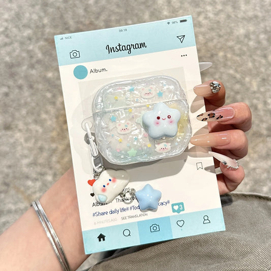 Cloud & Bunny Glitter Protective AirPods Case With 3D Star Charm