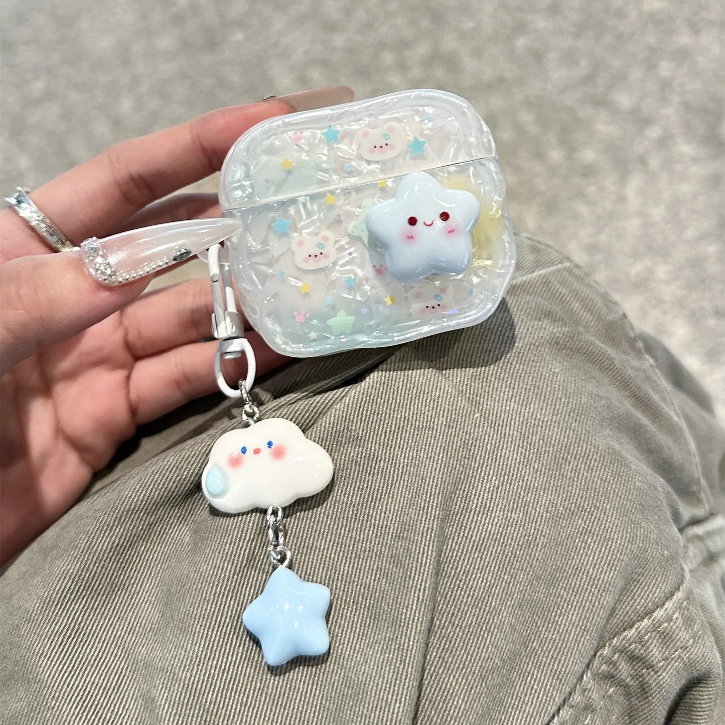 Cloud & Bunny Glitter Protective AirPods Case With 3D Star Charm