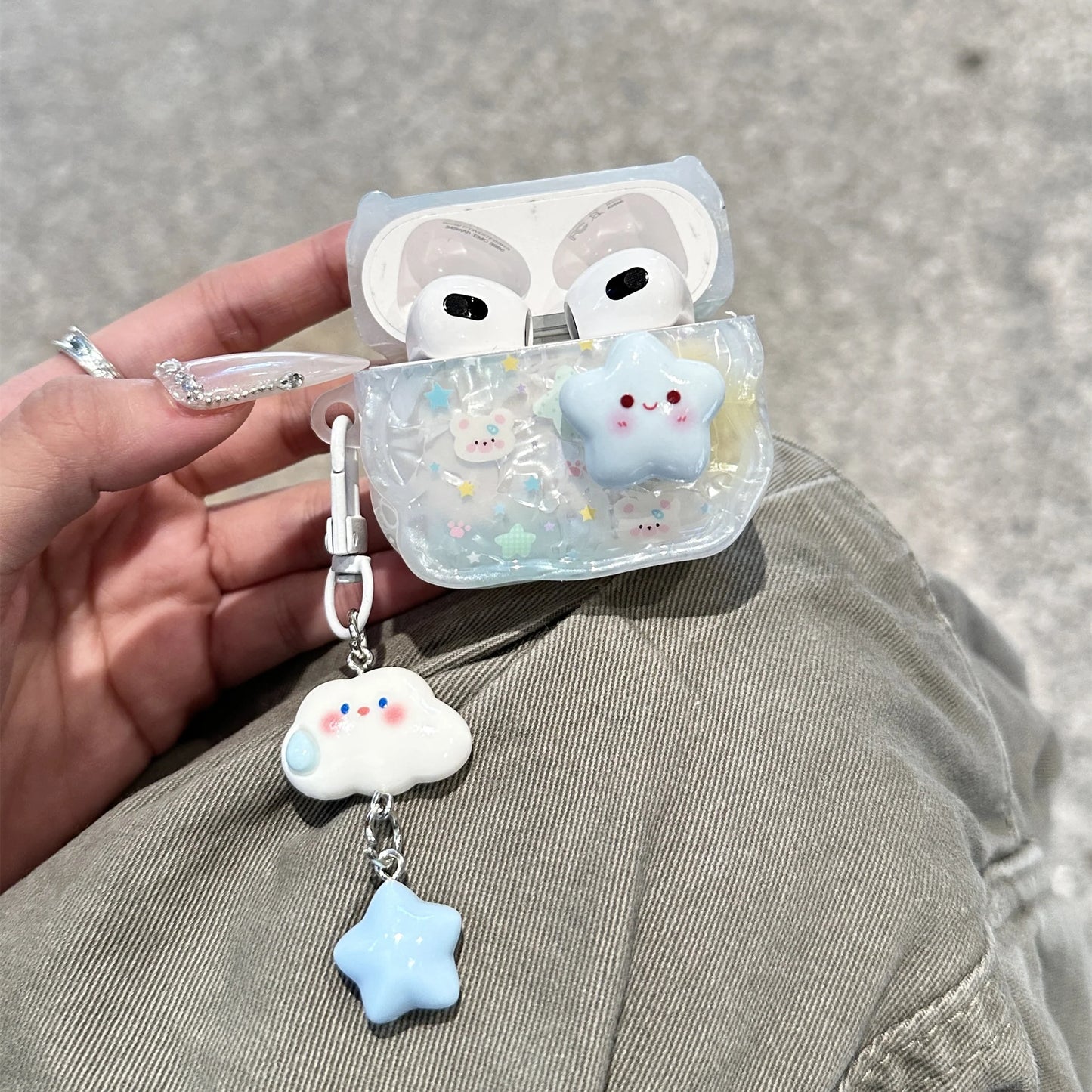 Cloud & Bunny Glitter Protective AirPods Case With 3D Star Charm