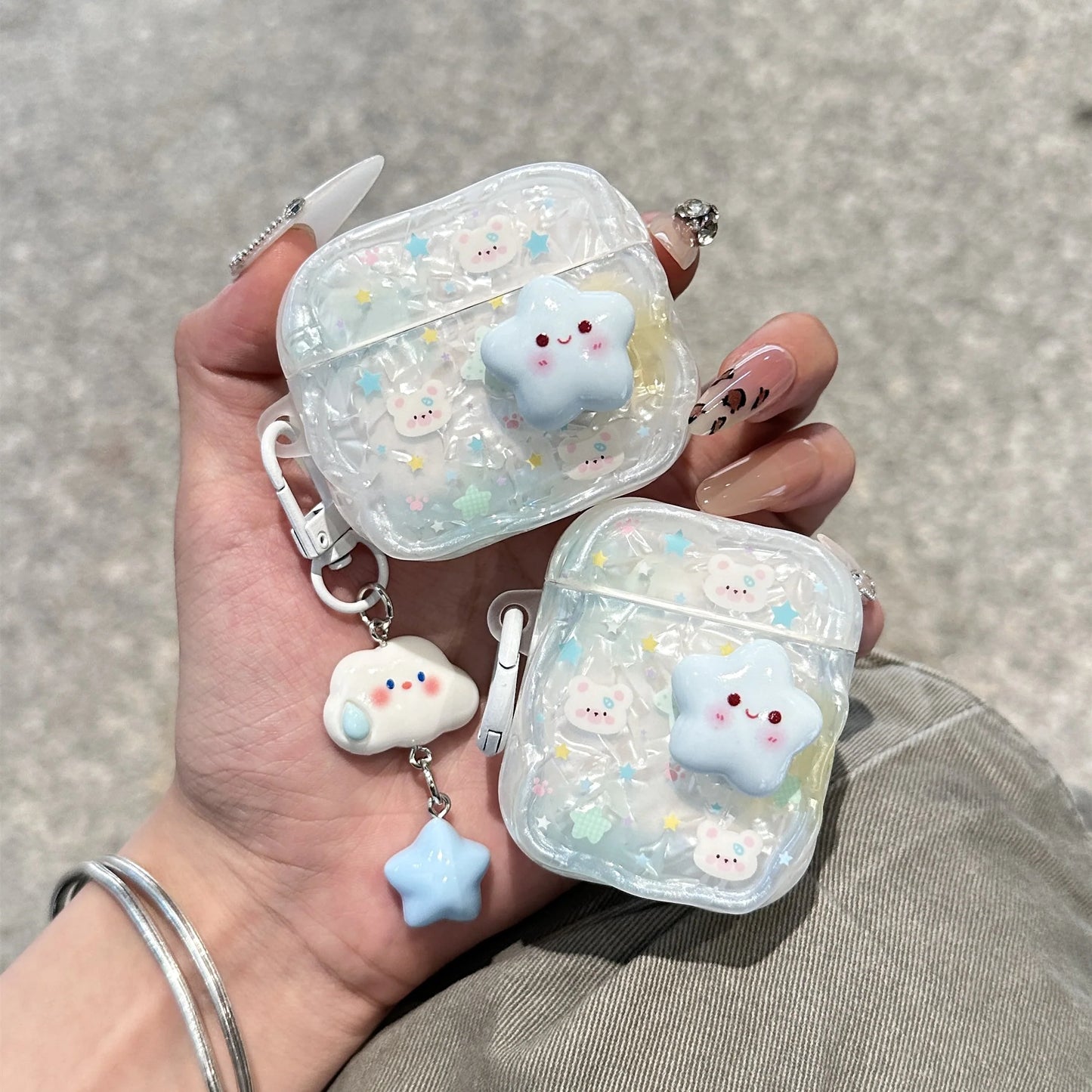 Cloud & Bunny Glitter Protective AirPods Case With 3D Star Charm
