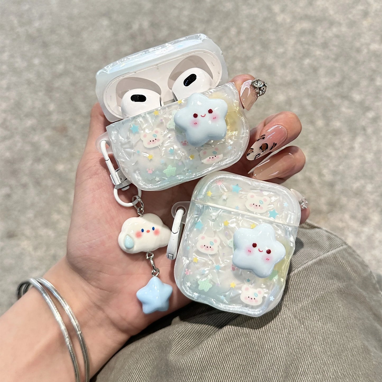 Cloud & Bunny Glitter Protective AirPods Case With 3D Star Charm