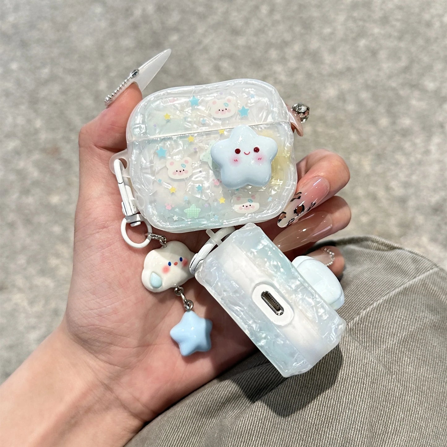 Cloud & Bunny Glitter Protective AirPods Case With 3D Star Charm