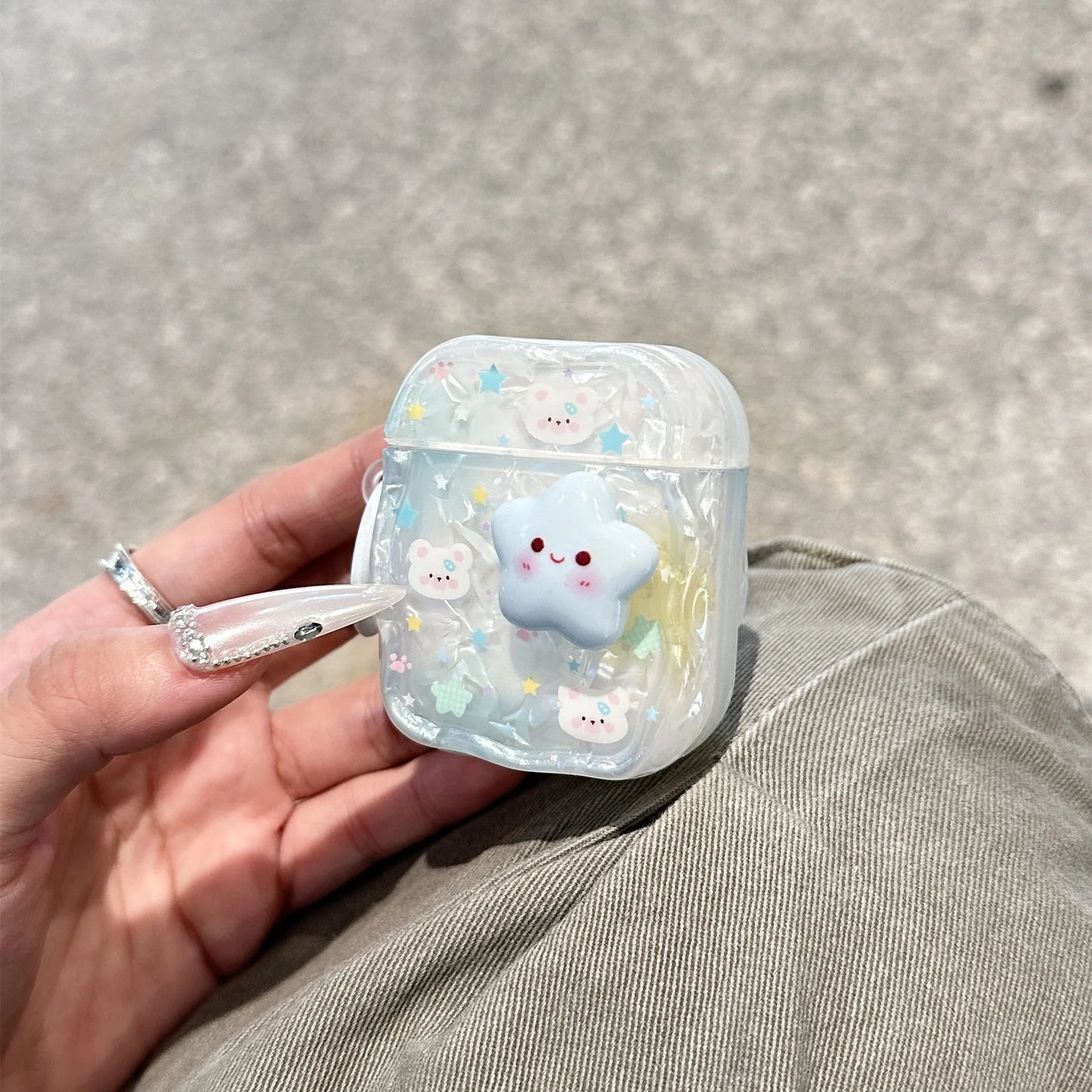Cloud & Bunny Glitter Protective AirPods Case With 3D Star Charm