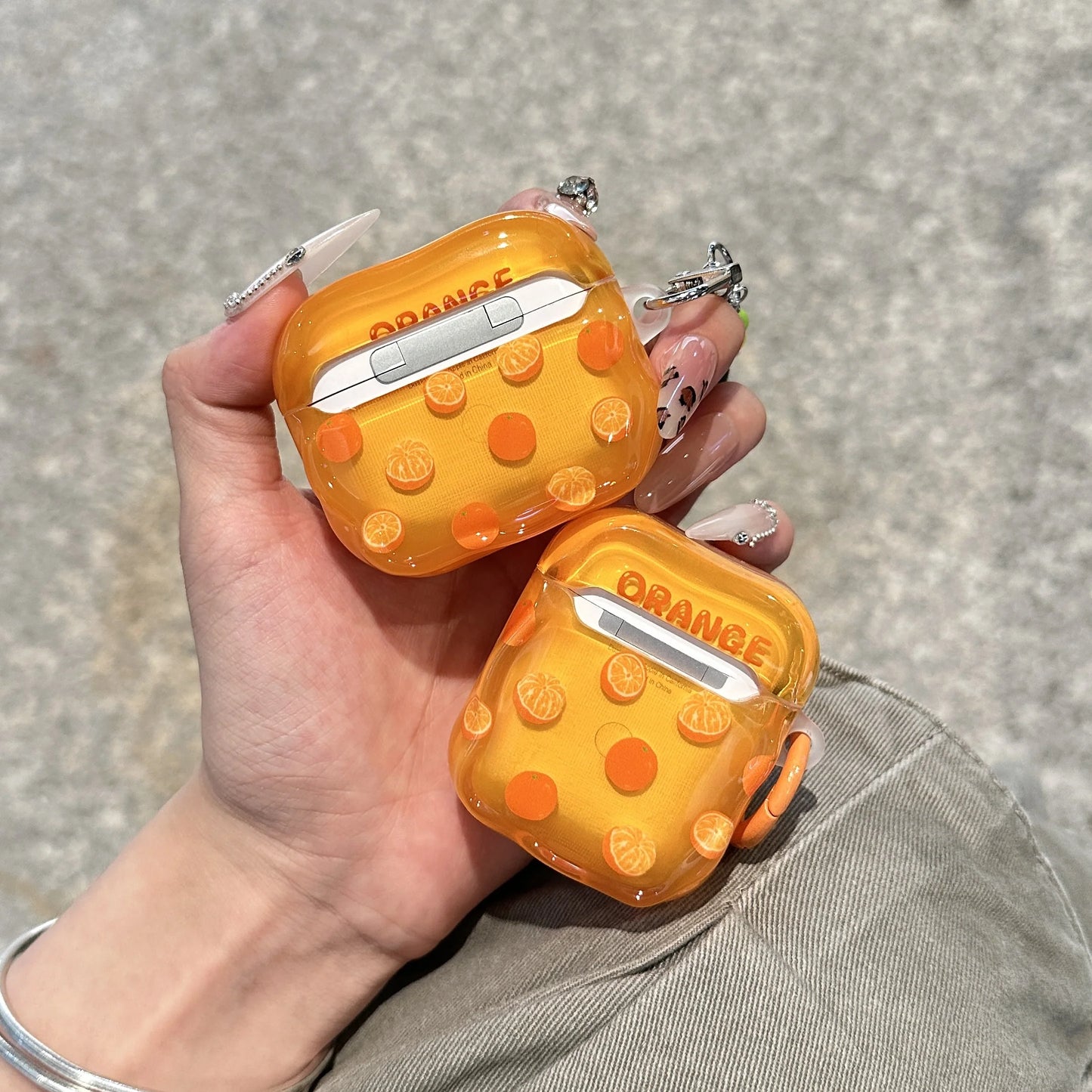 Glossy Orange Fruit Theme AirPods Case With Charm