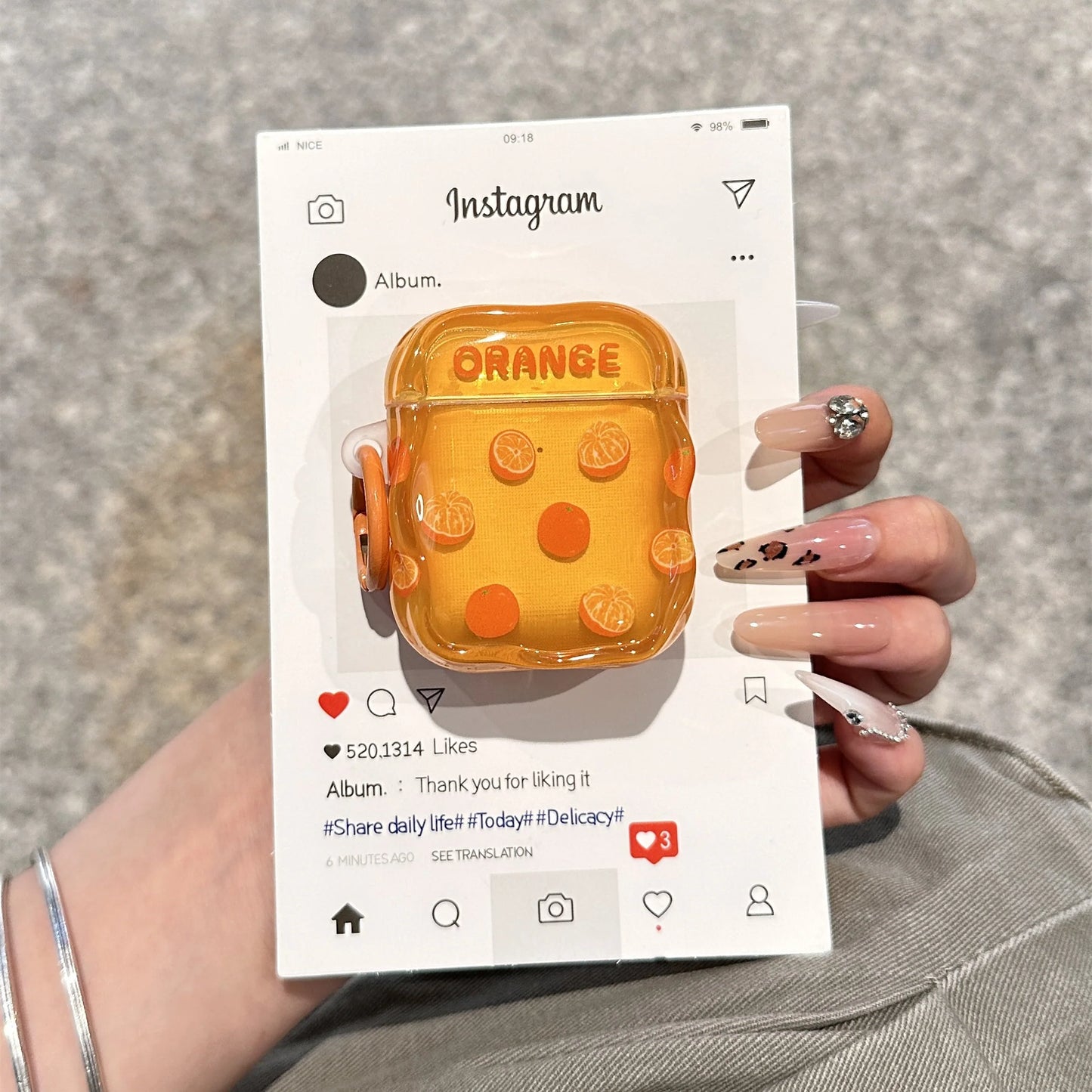 Glossy Orange Fruit Theme AirPods Case With Charm