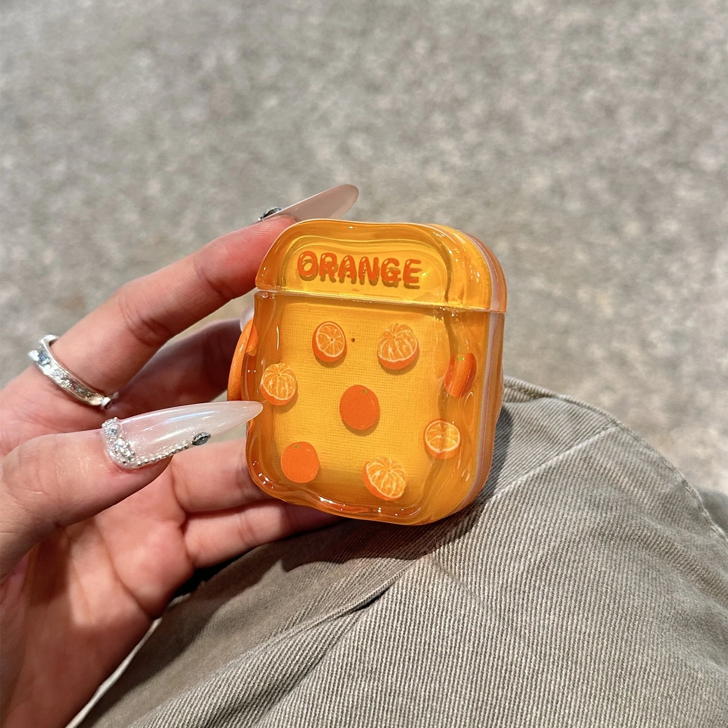 Glossy Orange Fruit Theme AirPods Case With Charm